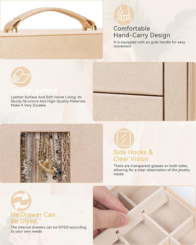 AKOZLIN Jewelry Box 360° Rotating 6-Tier Functional Jewelry Storage Case Organizer for Women Girls Ring Necklace Earring Bracelet Holder with Mirror