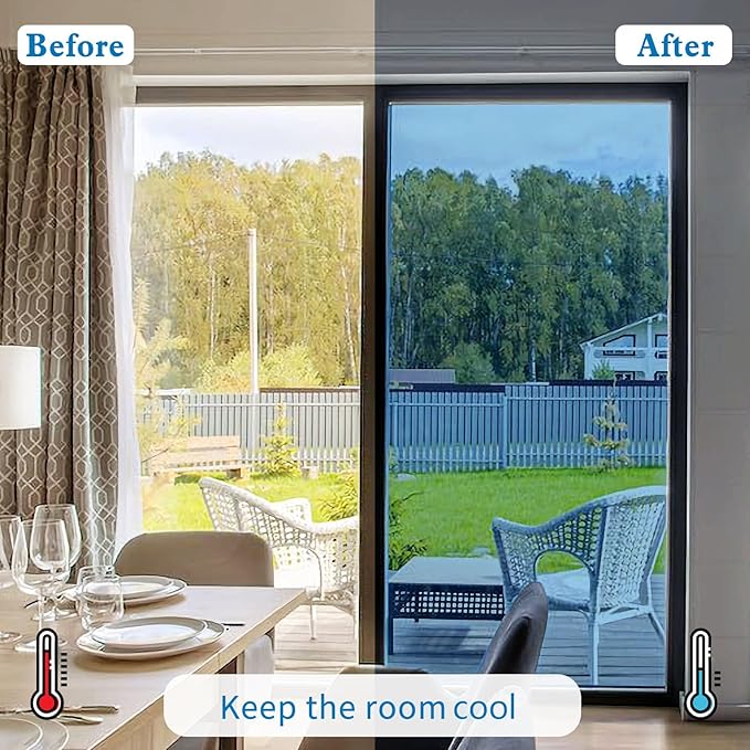 Window Privacy Film One Way Daytime Mirror Tint Treatments UV Heat Control Vinyl Stickers Sun Block Glass Paper Door Covering Reflective 23.6 Inch x 13.1 Feet Blue Silver