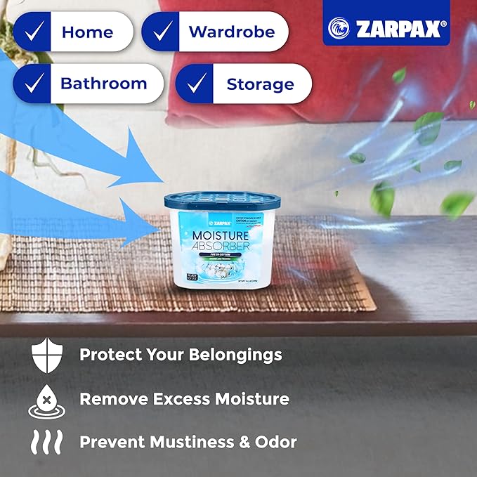 ZARPAX Moisture Absorber Fresh Cotton 10.5 oz/300g | Removes Moisture, Damp & Humidity | Odor Absorber With Fresh Cotton Fragrance | Moisture Trap for Bathroom, Closet, Kitchen | Set of 6