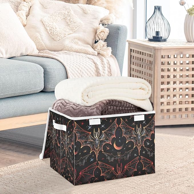 senya Halloween Baskets Collapsible Storage Bins with Lids, Goth Bat Star Storage Boxes Clothes Baskets for Organizing, B06D22020