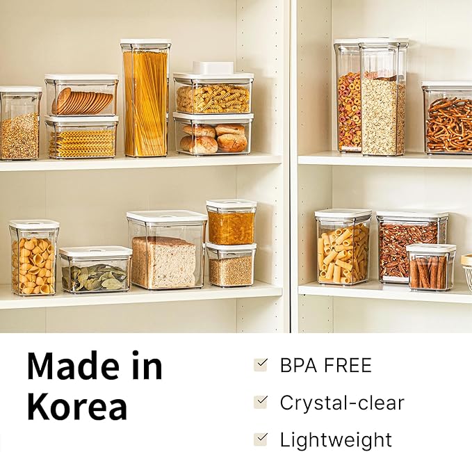 VAKUEN Premium Airtight Food Storage Containers, Square-S 3PC-SET, Smart One-Click Seal Lid, No Hinges, 100% Leak Proof, BPA-FREE, Dishwasher, Freezer & Microwave Safe