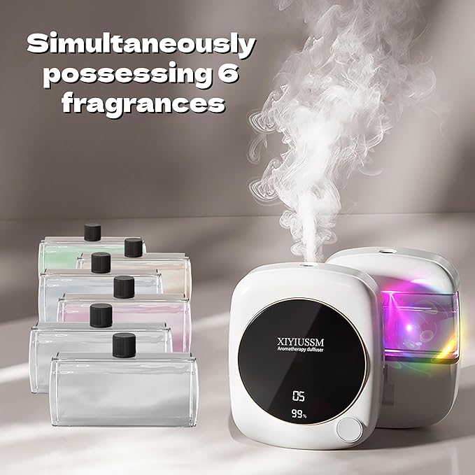 Small Essential Oil Diffuser for Home Office Travel Ultrasonic Aromatherapy Waterless Cordless Diffuser with 7 Mist Modes for Bedroom Bathroom Hotel Car (Essential Mist Refill 6pcs)