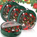 Aliceset 4 Pack Wreath Storage Containers, Christmas Ornament Garland Wreath Storage Bags with Handle Dual Zipper Large Decorative Storages Box for Winter Wreaths(30 x 30 x 7.8 Inch,Green)