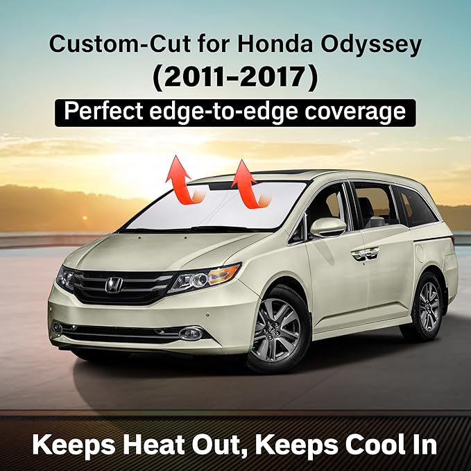 EcoNour Windshield Sun Shade Compatible for Honda Odyssey 2011–2017 | Minivan Front Window Sun Visor Protector | Foldable Sunshade | UV & Heat Blocking | Keeps Cabin Cool