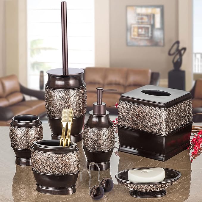 Creative Scents Dublin Toilet Brush Set - Toilet Bowl Cleaner Brush and Holder - Decorative Toilet Bowl Scrubber - Space Saving Design 5" x 5" x 15"H, Contemporary Toilet Bowl Cleaner (Brown)