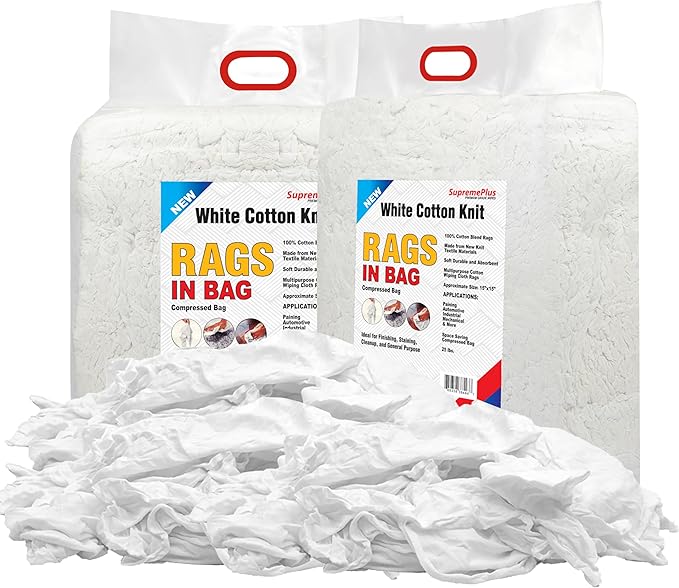 Premium White T-Shirt Cleaning Rags (50 lbs. Bag of Rags) – White Cotton Rag for Cleaning, Staining, Painting, Oil, Grease & Dust Removal – Shop Rags Bulk