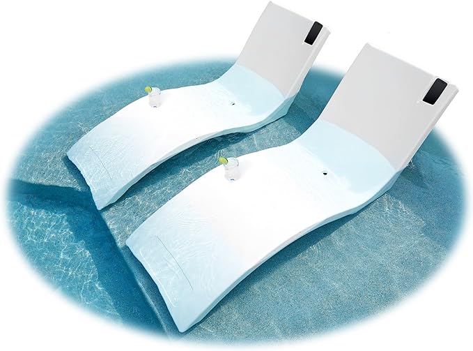 Floating Luxuries Kai Shelf Pool Lounger, in-Pool, Use in Pools with Shelves Up to 9 Inches Deep, Built-in Drink and Phone Holders, Chaise Lounge Chairs, Arctic White, Set of 2