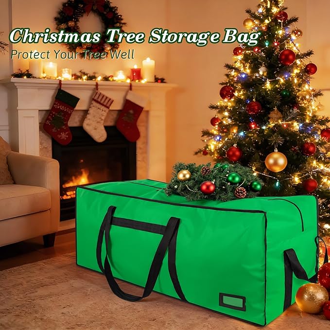 4.5 ft Christmas Tree Storage Bag, Heavy Duty Christmas Tree Bag with Reinforced Handles and Dual Zippers Wide Opening, Large Capacity fits for Artificial Christmas Tree (Green, 4.5 ft)