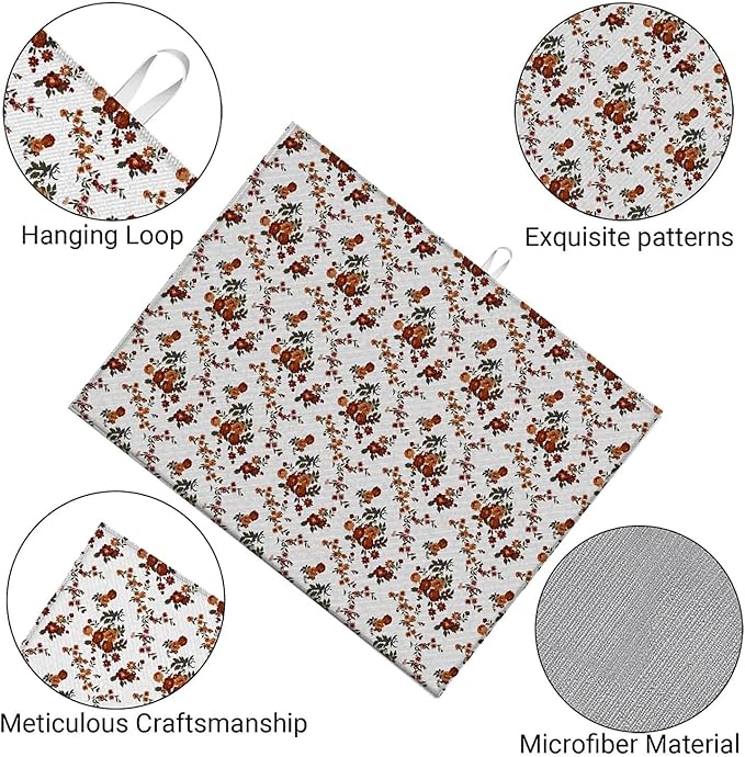Dish Drying Mat For Kitchen Counter, Retro Brown Flowers Floral Microfiber Absorbent Dish Drainer Rack Pad Reusable Large 18x24in Drying Mat