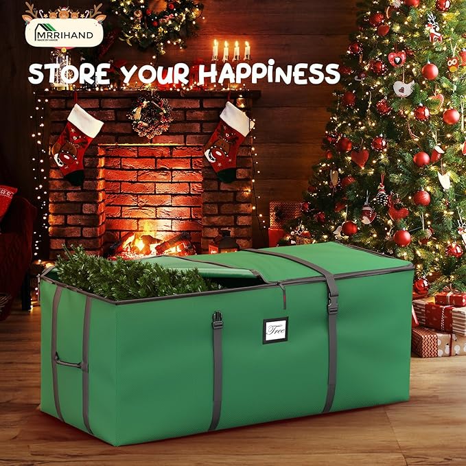 Mrrihand Christmas Tree Storage Bag - Large 7.5Ft Artificial Tree Container, Anti-Tear Heavy-Duty 600D Oxford Cloth Box With Handles (Green)
