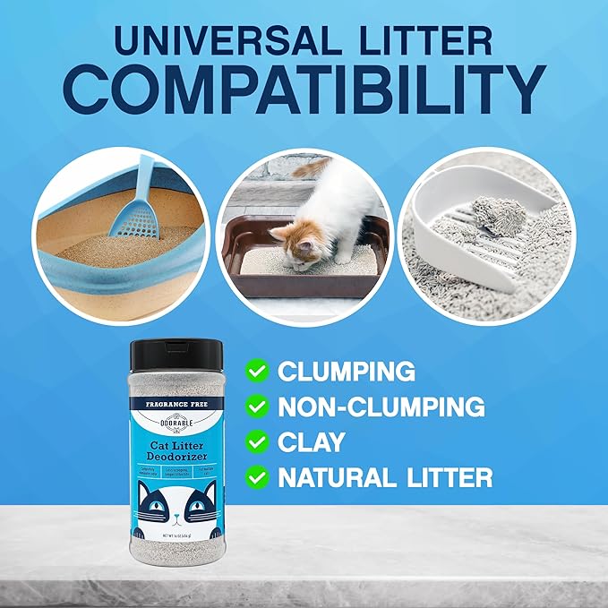 Odorable Cat Litter Deodorizer - Unscented Odor Eliminator & Litter Box Cleaner & Freshener, Non-Tracking, Dust-Free, Easy Clump & Seal, Stain & Odor Control, Advance Odor Control Technology - 16oz