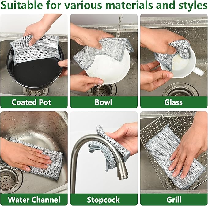 6PCS Double-Layer Wire Dishcloth, Non-Scratch Wire Dishwashing Rags, Multipurpose Wire Cleaning Cloths for Home/Kitchen(7.87''x7.87'')