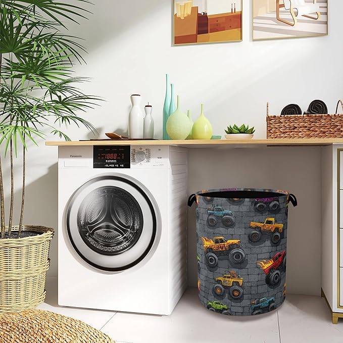 Funny Cars Laundry Basket,Foldable Oxford Cloth Tote Bag Laundry Hamper Clothes Storage Bucket Organizer for Bedroom Laundry Storage Dormitories 16" x 20.8"