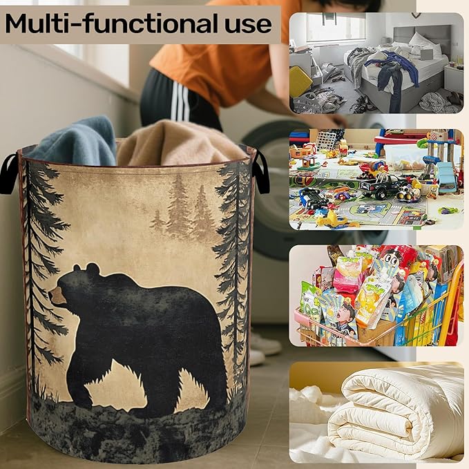 Bear Mountain Laundry Basket - Cabin Laundry Hamper, Heavy Duty 60L Dirty Clothes Organizer, Water Resistant Foldable Hamper for Men Women
