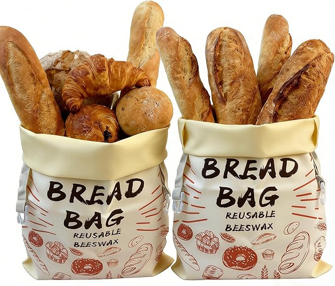 Bread Bags for Homemade Bread- 2 Packs XL Beeswax Bread Bag Reusable Homemade Bread Sourdough Organic Food Storage Bag to Keep Sourdough Fresh