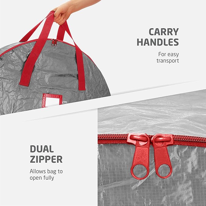 ZOBER Christmas Wreath Storage Container 30 Inch - Wreath Bag for Artificial Wreaths Box - Dual Zippered Wreaths Storage Bag with Strong Durable Handles - Gray
