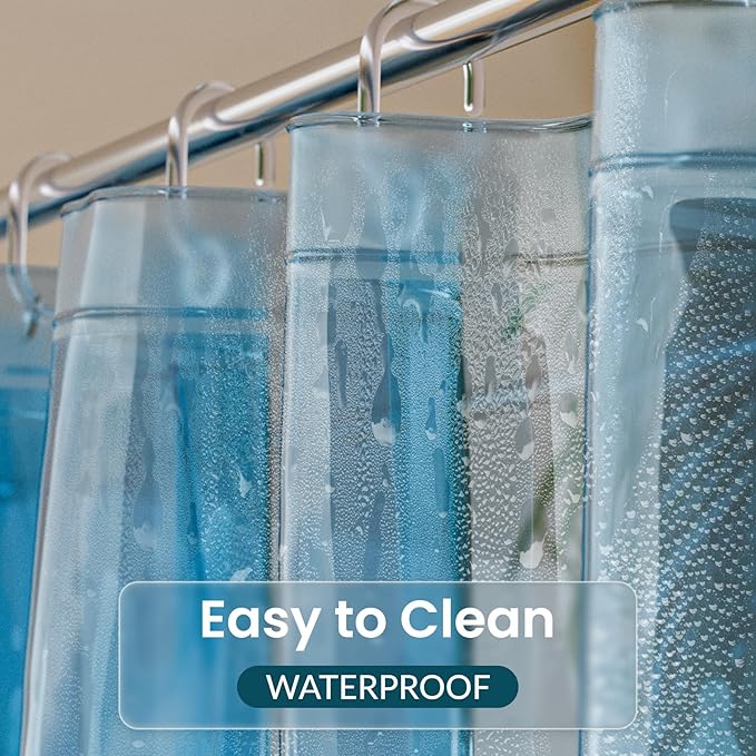 Titanker Shower Curtain Liner, Plastic Shower Liner PEVA 72 x 72 Lightweight Waterproof Shower Curtains for Bathroom with Magnets and Rustproof Grommets, Clear Blue