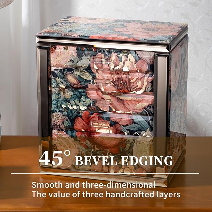 Glass Vintage Painting Jewelry Box,5-Layer Storage Case,Art Desktop Decorations Gift for Women,Jewelry Organizer For Necklaces Rings Earrings Bracelets