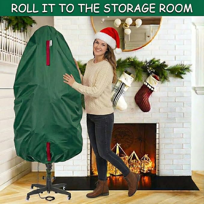 Upright Christmas Tree Storage Bag - Fits 9 Ft Artificial Xmas & Topiary Tree, Vertical Holiday Cover, Durable, Dustproof & Easy-Use Xmas Storage, Green