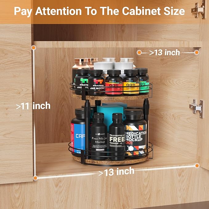 Across-Star Lazy-Susan-Organizer-Spice-Rack, 2-Tier Rotating Spice Organizer For Kitchen-Cabinet-Countertop-Pantry, Turntable Seasoning Holder Storage Shelf With Adjustable Height