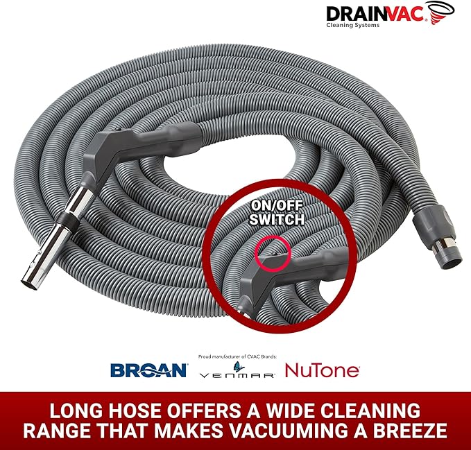 Central Vac System Bare Floor Attachment Set for Cleaning Hardwood Floors Furniture & Draperies - Includes 30FT Crushproof Hose, Dusting Brush, Upholstery & Crevice Tool, Wand, Mesh Storage Bag & More