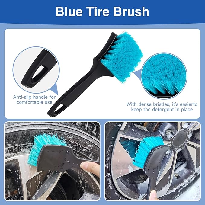 5 Pack Car Wheel and Tire Cleaner Brushes Kit Auto Motorcycle Rim Ultra Soft Microfiber No Spatter Bendable Woolies Bristle Cleaning Set (Purple & White)