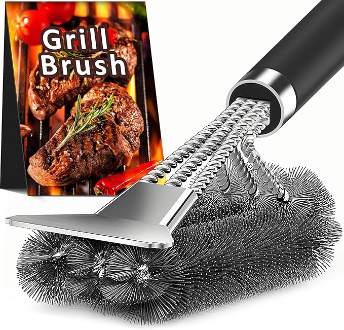 TNTOR Grill Brush with Scraper, 18" Adjustable Handle BBQ Grill Brush for Outdoor Grill, Extra Strong Grill Cleaner Accessories for Grill/Smoker/Gas/Charcoal Grill Cleaning-Grill Gifts for Men/Dad