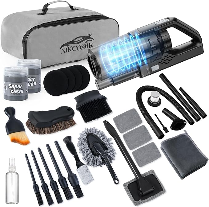 NIKCOSMK Car Cleaning Kit, Car Detailing Kit with Car Vacuum 8000PA High Suction, Car Interior Cleaning Supplies with Detailing Brushes, Windshield Cleaner Tool, Car Accessories for Men & Women