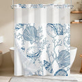 Waterproof Sea Themed Shower Curtain, No-Hook Design with Snap-in Fabric Shower Curtain Liner, Weighted Bottom and Vent Window, Blue Coral Pattern Shower Curtains, 71x74 Inches