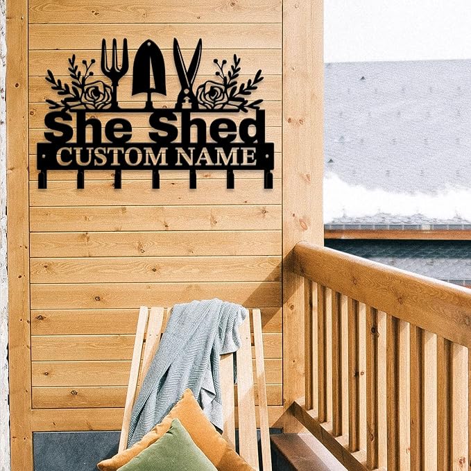 Personalized She Shed Metal Keys Hooks,Custom Name Metal She Shed Keys Hooks,Black Metal She Shed Wall Home Storage Decorative Keys Hooks,Key Holder Hooks for Wall (Style H)
