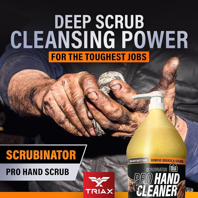 TRIAX Scrubinator - Heavy Duty Hand Scrub and Cleaner - Removes Tough Grease, Dirt, Grime, and Odors - No Toxic Solvents or Harsh Chemicals - Moisturizers to Protect Skin (16 Ounce)