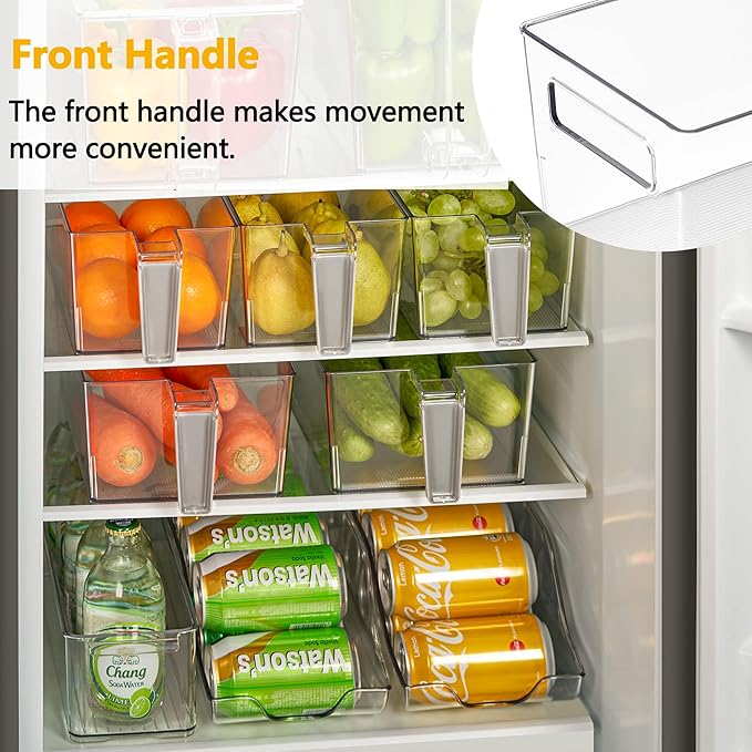 vacane 2 Pack Refrigerator Organizer Bins with Silicone Handle,Plastic Pantry Organization and Storage,BPA-Free Multi-Use Organizer Bins,Kitchen Containers for Fruit,Vegetable