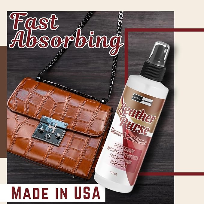 Riverside Essentials 8oz Leather Purse Cleaner & Conditioner – 3-in-1 Spray for Handbags, Designer Bags & Luxury Purses – Deodorizes, Cleans, Conditions & Restores Leather – Safe on Finishes
