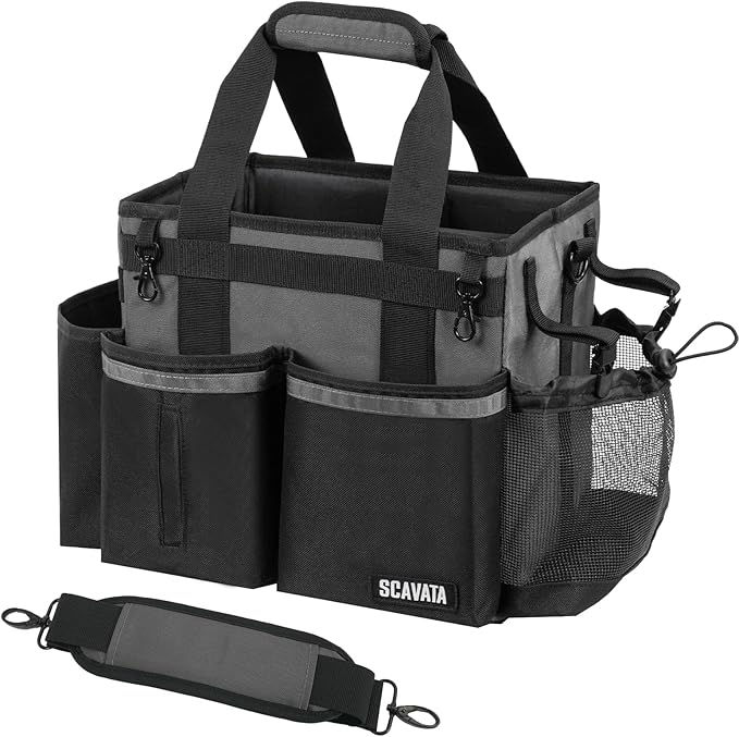 Compact Wearable Cleaning Caddy, Small Cleaning Caddy Supplies Organizer with Handle & Shoulder Straps for Housekeepers, Under Sink & Car Cleaning Tool Organizers Bag (DarkGrey)