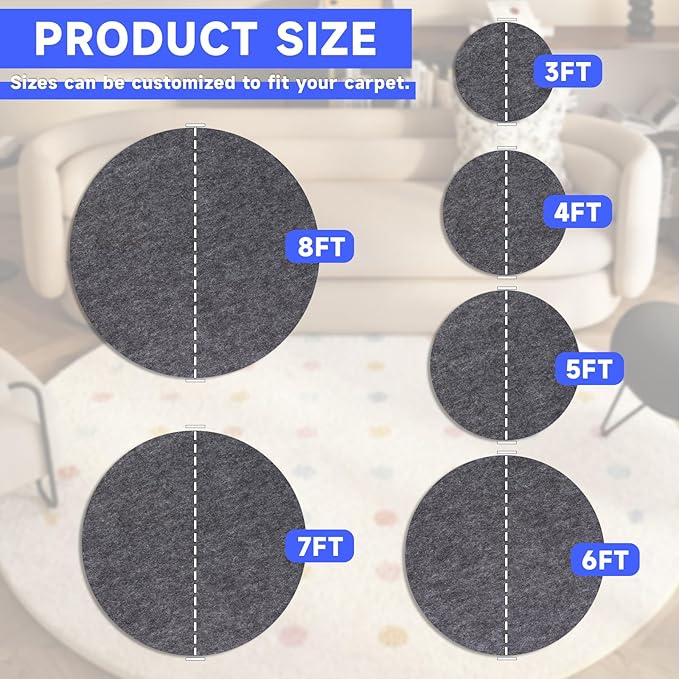 Non-Slip Rug Pads,Round 4 Ft Waterproof Extra Large Area Rugs Non Skid Rug Pad for All Floors and Finishes Durable Hardwood Floor Protective Felt Keeps Rugs in Place, Safe and Secure