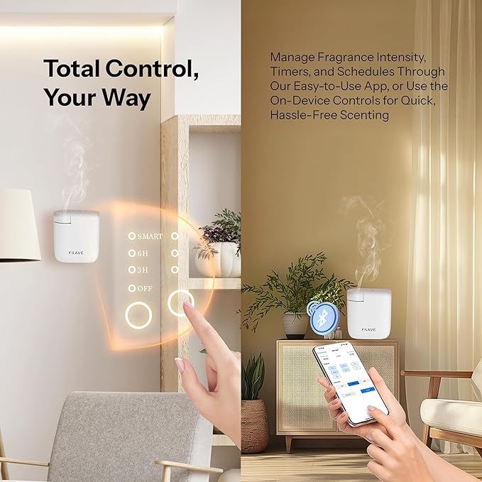 Air Lux Diffuser, Plug-in Waterless Diffuser for Essential Oil, Smart Bluetooth App Control, Covers Up to 320 sqft 60ml Capacity, Home Office Hotel Scent Diffuser, Cold Air Technology, White
