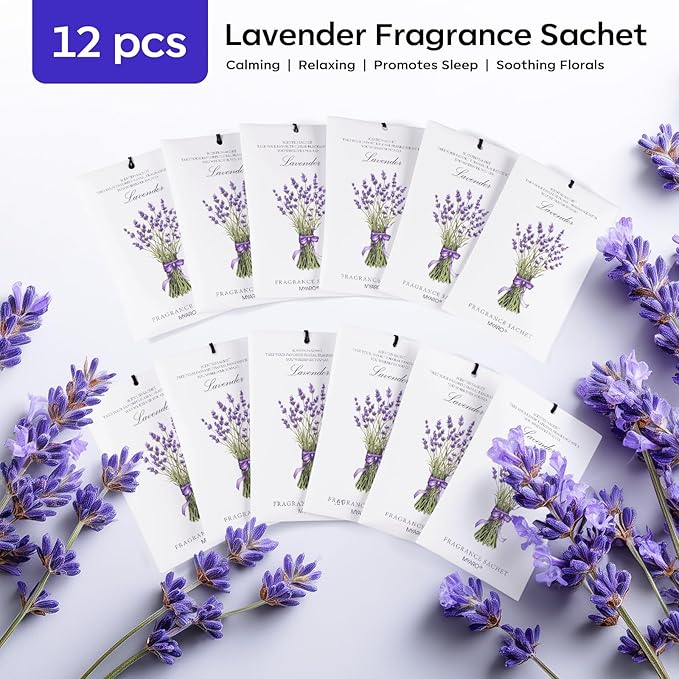MYARO 12 Packs Lavender Scented Sachets Air Freshener for Drawer and Closet, Long-Lasting Sachet Bag Room Car Odor Deodorizer Fresh Scent Home Fragrance