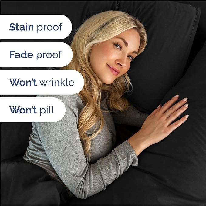 Cal King 6 Piece Sheet Set - Comfy Breathable & Cooling - Ultra-Soft Hotel Luxury Bedding Set with 8-16 Inch Deep Pockets - 1 Flat & 1 Fitted Sheet & 4 Pillowcases - Wrinkle Free & Easy Care - Black