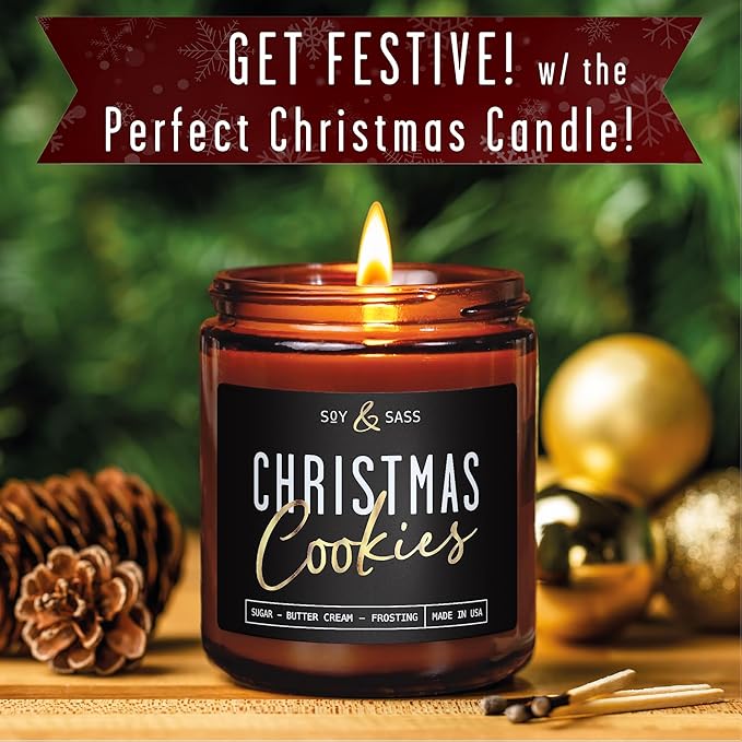 Christmas Cookie Candle, Cookie Candle – ‘Christmas Cookies’ Soy Candles, w/Sugar, Butter & Vanilla - Infused with Essential Oils I Christmas Candles I 9oz, 50Hr, Made in USA