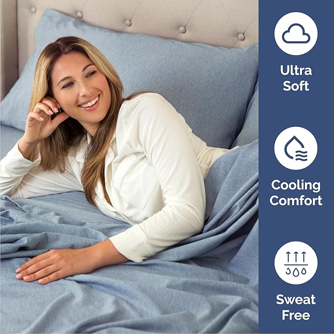 Cal King 6 Piece Sheet Set - Comfy Breathable & Cooling - Soft Hotel Luxury Bedding Set w/ 8-16 Inch Deep Pockets - 1 Flat & 1 Fitted Sheet & 4 Pillowcases - Wrinkle Free & Easy Care - Heathered Blue