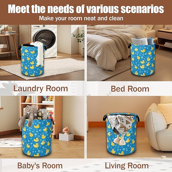 Laundry Hamper,Funny Yellow Duck Laundry Baskets,Waterproof Oxford Cloth Toy Storage for Bedroom,Bathroom,Nursery,16x20.8 Inch
