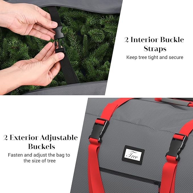 Rolling Christmas Tree Storage Bag for 9 ft Artificial Tree, 600D Waterproof Oxford Fabric, Large Christmas Tree Bag with Dual Zipper, Wheels, Handles, Heavy Duty Xmas Storage Container - Gray