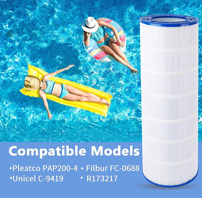 PAP200 Pool Filter Cartridge Compatible with CC200, Unicel C-9419, Clean & Clear 200, R173217, Filbur FC-0688, 59054400, Aladdin 29902, 200 sq.ft Filter Cartridge, 1 Pack