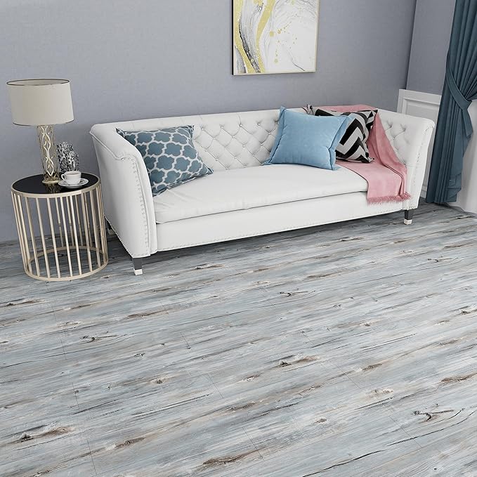Lareko 18 Sq.Ft,Wood Peel and Stick Floor Tiles,12 Pack Grey Vinyl Flooring (No Adhesive Residue) 36"×6" Waterproof and Non-Slip Laminate Flooring for Renters Bathroom, Living Room(Mediterranean）