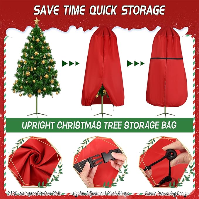 Upright Christmas Tree Storage Bag with Zipper & Adjustable Straps, Tear Resistant Storage Cover for 9 Ft Christmas Tree, Perfect for Easy Storage and Protection of Xmas Ornaments - Red