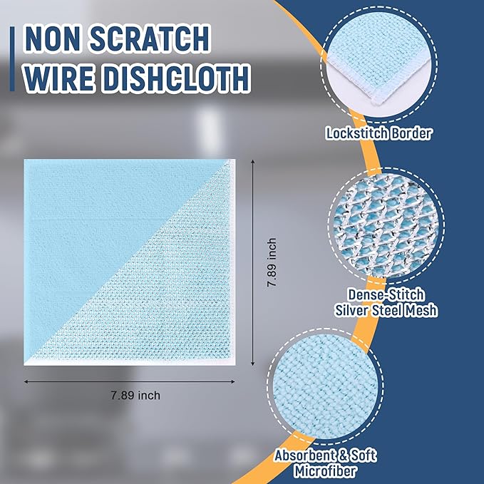 CJACJA Double Side Non Scratch Wire Dishcloth 15pcs-Multipurpose Wire Dishwashing Rags Wire Mesh Cleaning Cloth,Kitchen Towels and Dishcloths Sets Microfiber Cloth for Cleaning Pans Sinks & Cookware