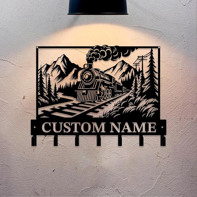 Personalized Train Metal Keys Hooks,Custom Name Metal Train Keys Hooks,Black Metal Train Wall Home Storage Decorative Keys Hooks,Key Holder Hooks for Wall (Style I)