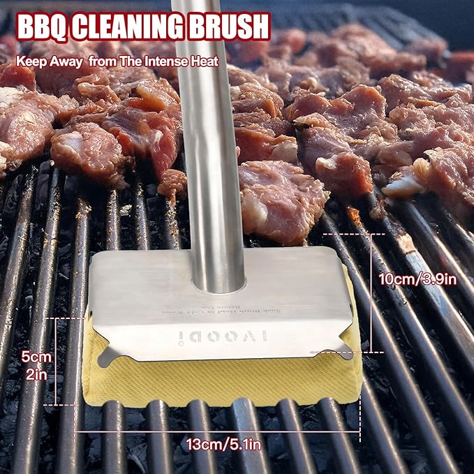 Steam Grill Brush-Grill Brush Bristle Free,Reinforced Grill Cleaner Scraper, Aramid Fiber Twill Pads,Replaceable Head Barbecue Grill Cleaner Brush,Heat-Resistant Twill Pads & Steam Cleaning Tool