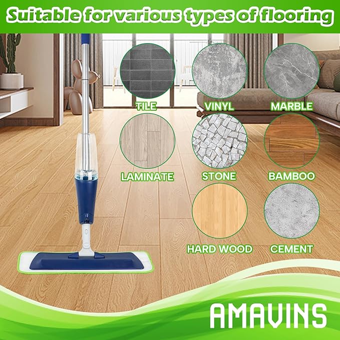 AmaVins 3 Pack Microfiber Cleaning Pads with All Bona Mop, Reusable Microfiber Mop Pads for 18 Inch Mop, Hardwood Floor Replacement Cleaning Mop Pads, Machine Washes