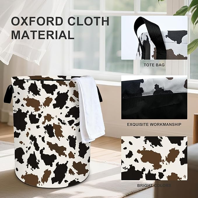 Cow Camo Laundry Basket Storage Bin Foldable Laundry Hamper Clothes Storage Bucket Organizer 19.6x15.7 Inch For Laundry Room/Bedroom/Bathroom